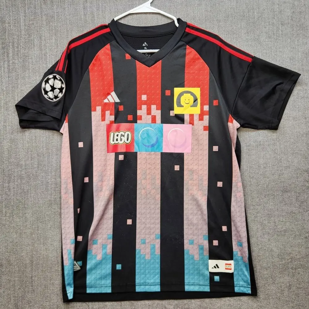 Adidas x LEGO Soccer Jersey Adult XL Black Red Brick Graphic Football Shirt